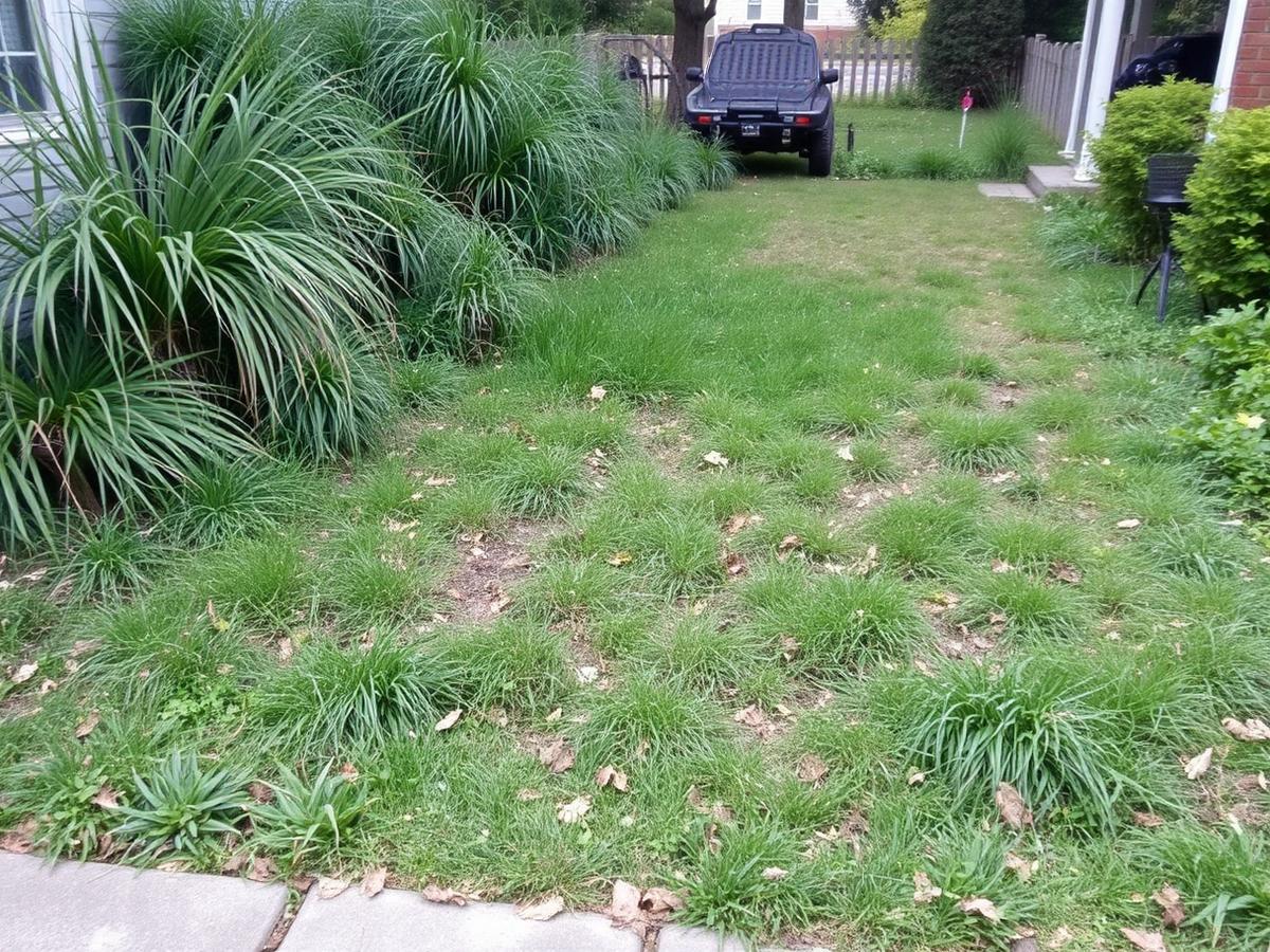 Overgrown yard → cleaned, mowed and edged — before