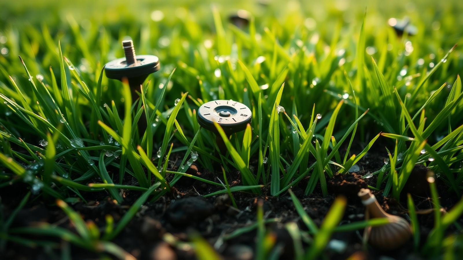 Close-up of aeration plugs on healthy green grass